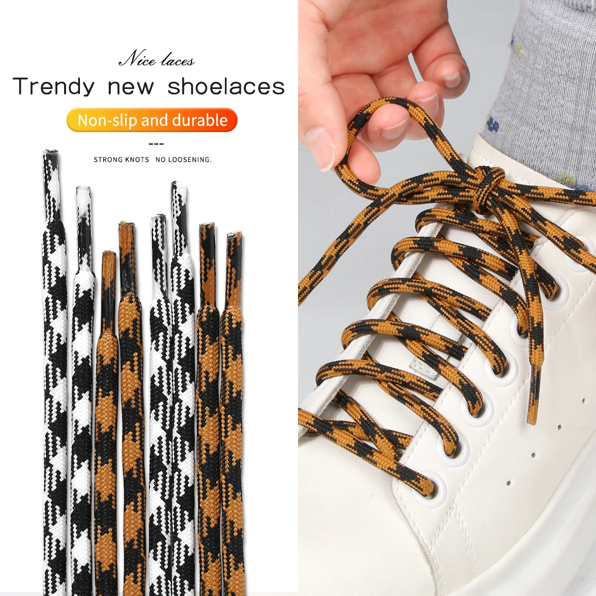 5mm Round Shoelaces, Black & White, Non-slip Durable Woven Laces for Men Women Sneakers, Martin Boots & Hiking Shoes