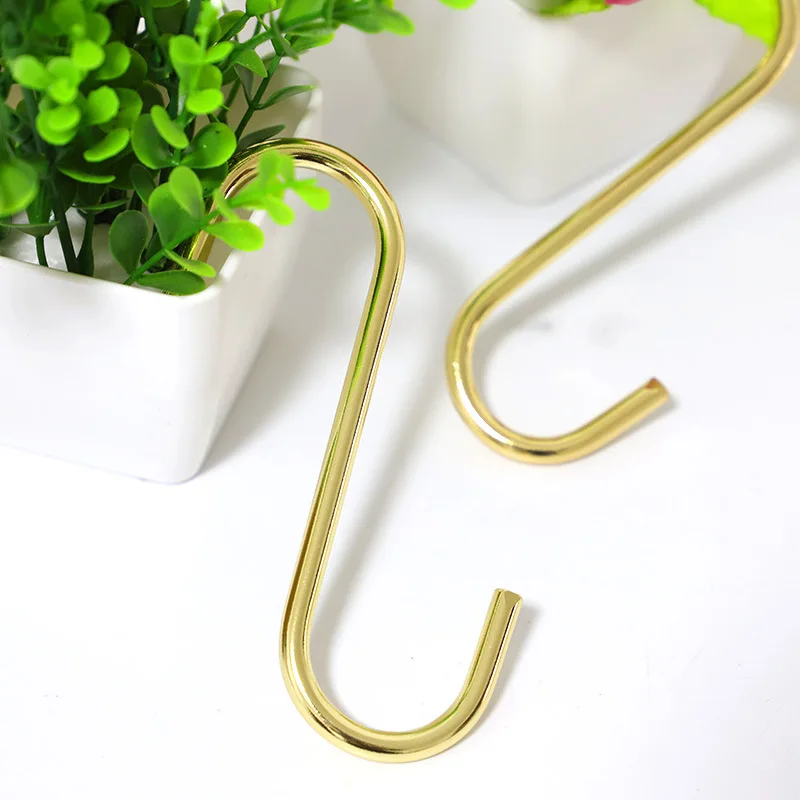 Multi-function Railing S Hanger Hook, S-Shape Hook, Clasp Holder Hooks, Hanging Storage Tool, Kitchen and Bedroom, Gold, 10PCs