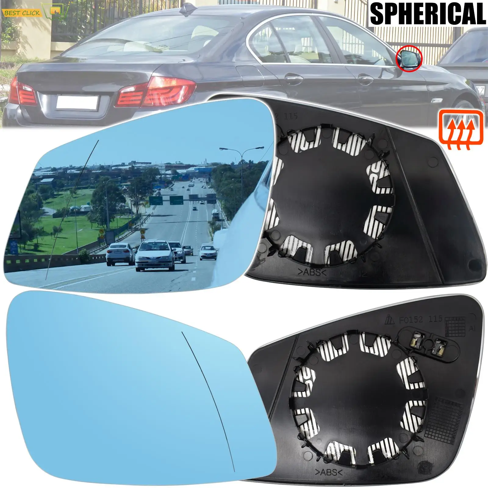 

For BMW 1 2 3 4 5 6 7 Series F10 F20 F11 F01 F02 F30 F31 F46 F48 Set Driver Passenger Door Side Wing Mirror Glass Heated Blue