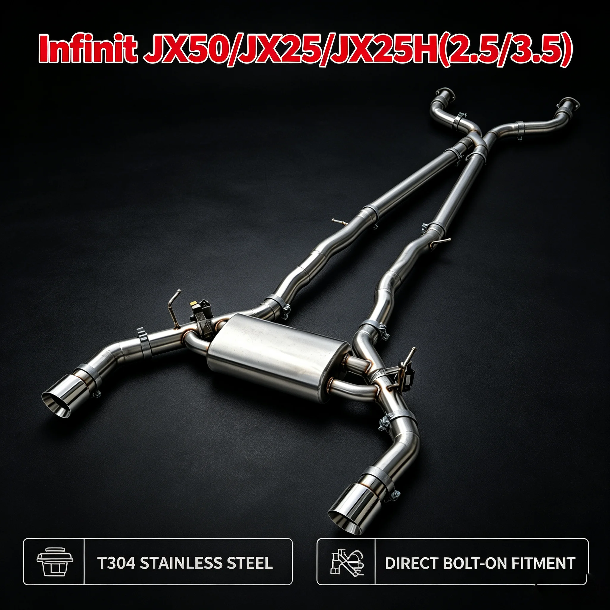 Stainless Steel Z‑Shaped Tube Electronic Valved Sports Exhaust Pipe for Infiniti JX25 JX25H JX50 2.5 3.5 Auto Tuning Replacement