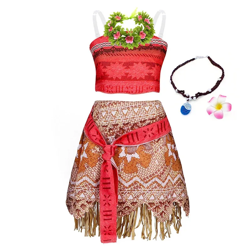 2 4 6 8 سنوات مجموعة ملابس فايانا للأطفال لعب الأدوار ديزني موانا تمويه فستان الأميرة ملابس المسابقة فستان الشاطئ هاواي