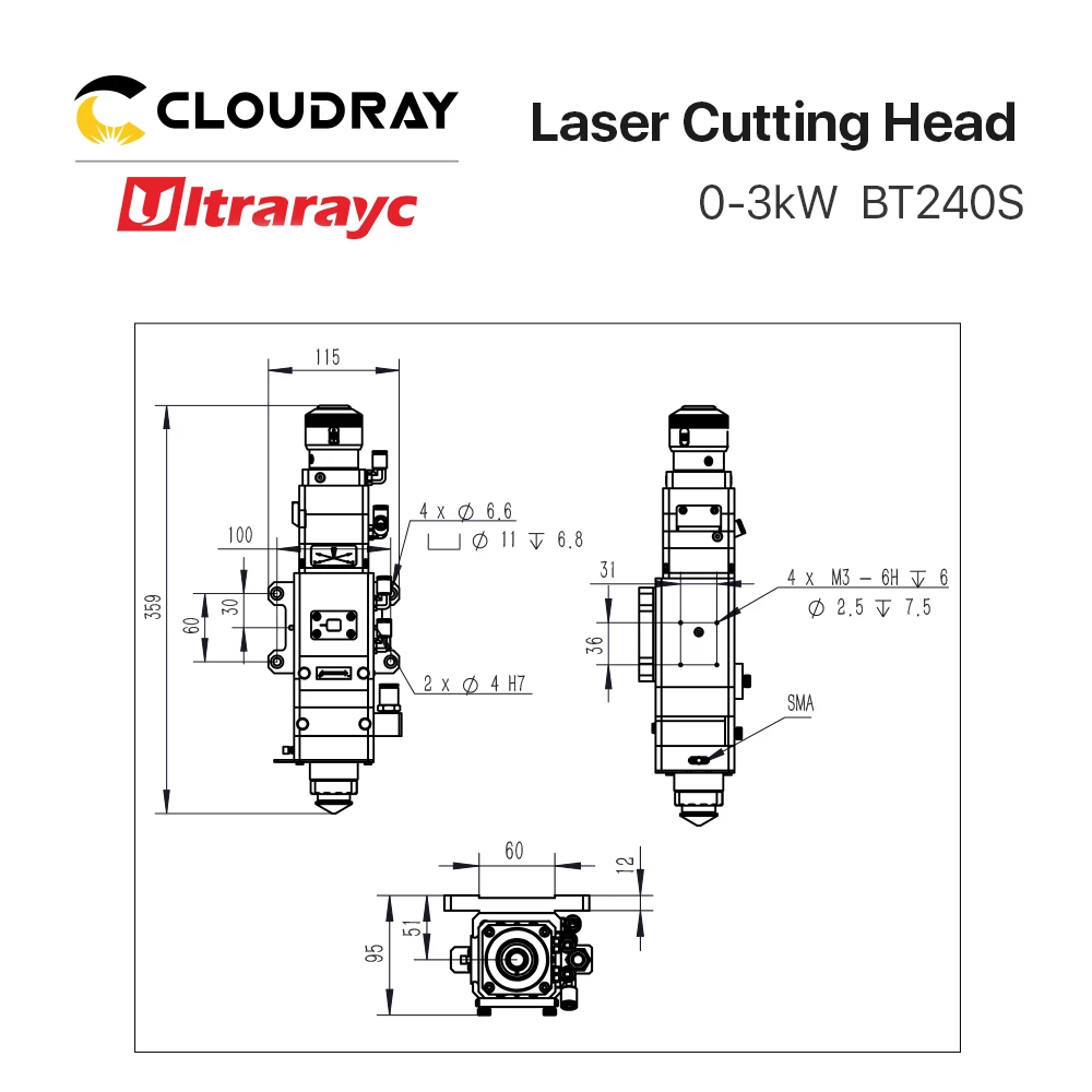 Imagem -06 - Ultrarayc Raytools Fibra Cabeça de Corte Focagem Manual 03kw para Qbh Corte a Laser de Metal Máquina de Corte a Laser de Fibra Bt240s