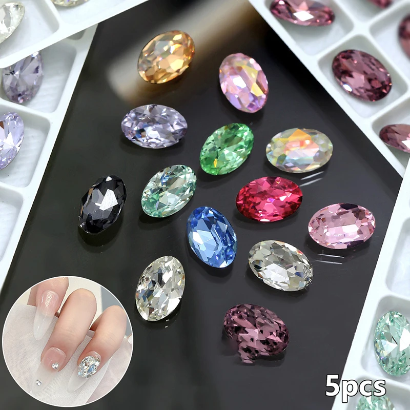 5Pcs Water Diamonds Oval Multi Cut Diamond Crystal Nail Rhinestone 3D Non HotFix Nail Art Decoration DIY Tool