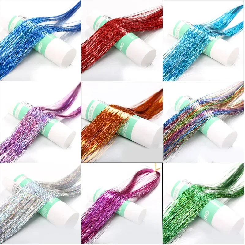 93cm/100cm Holographic Hair Extensions Accessories Glitter Hair Tinsel Sparkle Shiny 120 Strands Bling Twinkle Hair Extensions