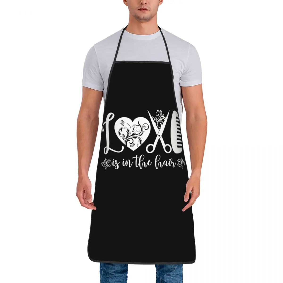 Custom Bib Love Is Full In The Hair Apron for Men Women Adult Chef Cooking Kitchen Hairstylist Tablier Cuisine Baking