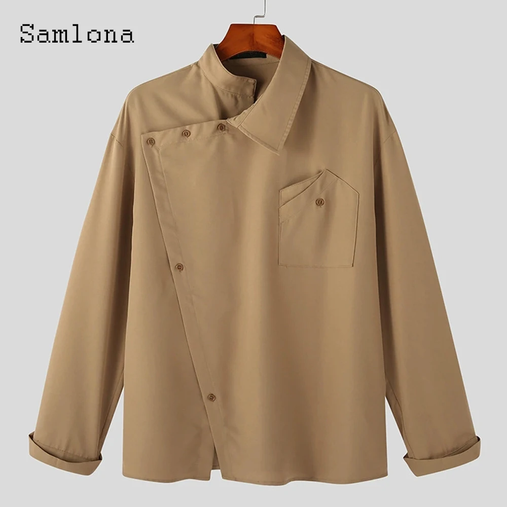 เสื้อเชิ้ตแขนยาวผู้ชาย คอเฉียง แฟชั่นยุโรป 2025 เสื้อเบสิก เสื้อเบลาส์ผู้ชาย เสื้อเชิ้ตออกงานกลางคืนสุดหรู