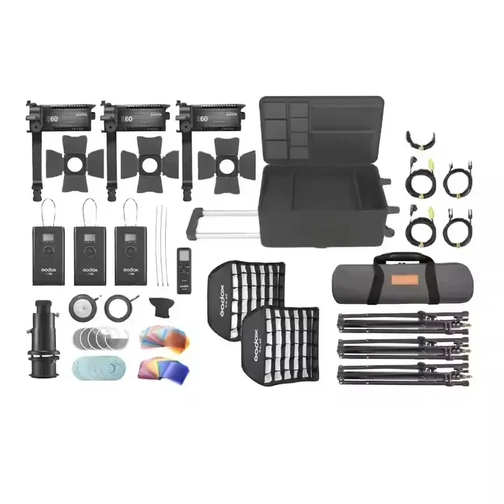S60-D 60W Portable LED Three-Light Studio Lighting Kit Continuous Adjustable Spotlight Atmosphere Lamp for Photography