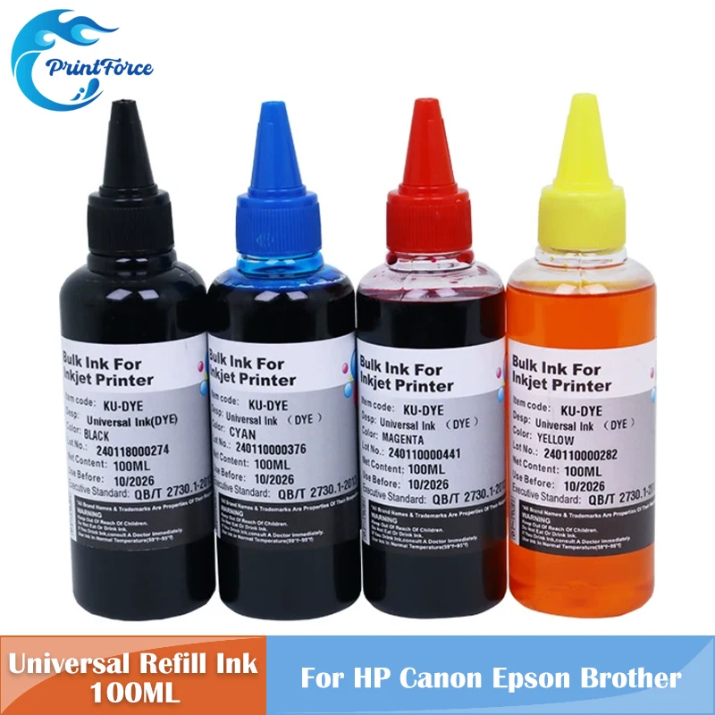 100ML Universal Refill Dye Ink Kit Compatible for HP Canon Epson Brother Refillable Deskjet Inkjet CISS Cartridge