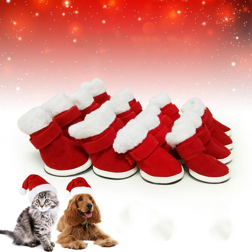 

4pcs Pet Anti slip Boots Windproof Booties Non slip Dog Shoes Winter Red Waterproof Mud Snow Ice Paws Sharp Stones