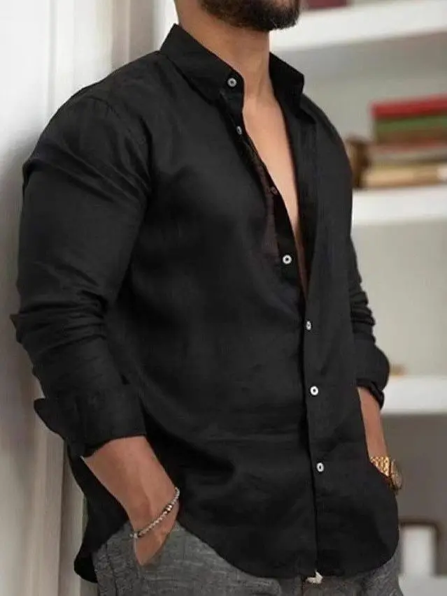 

Мужская повседневная рубашка с длинным рукавом, на пуговицах, с воротником, модная, из искусственной кожи PU, с эффектом двухслойности, Cleanfit