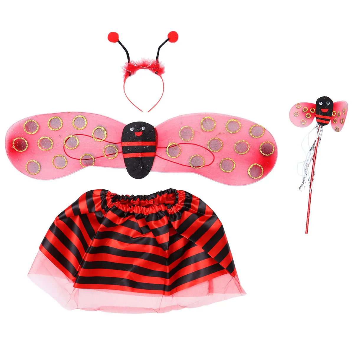 4Pcs Bee Wings Hair Skirt Fairy Wand Set Kids Costume for Stage Performance Birthday Party Preschool Event Cute Outfit