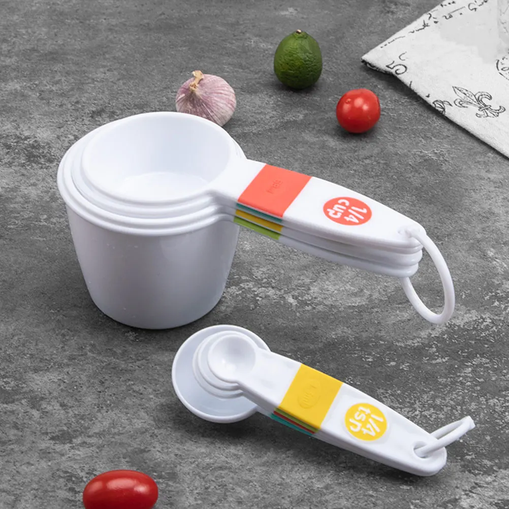 

1 Set Measuring Cups Spoons Kit Baking Cooking Food Grade Reusable Plastic Multi Functional Multiple Sizes Precise Measurement