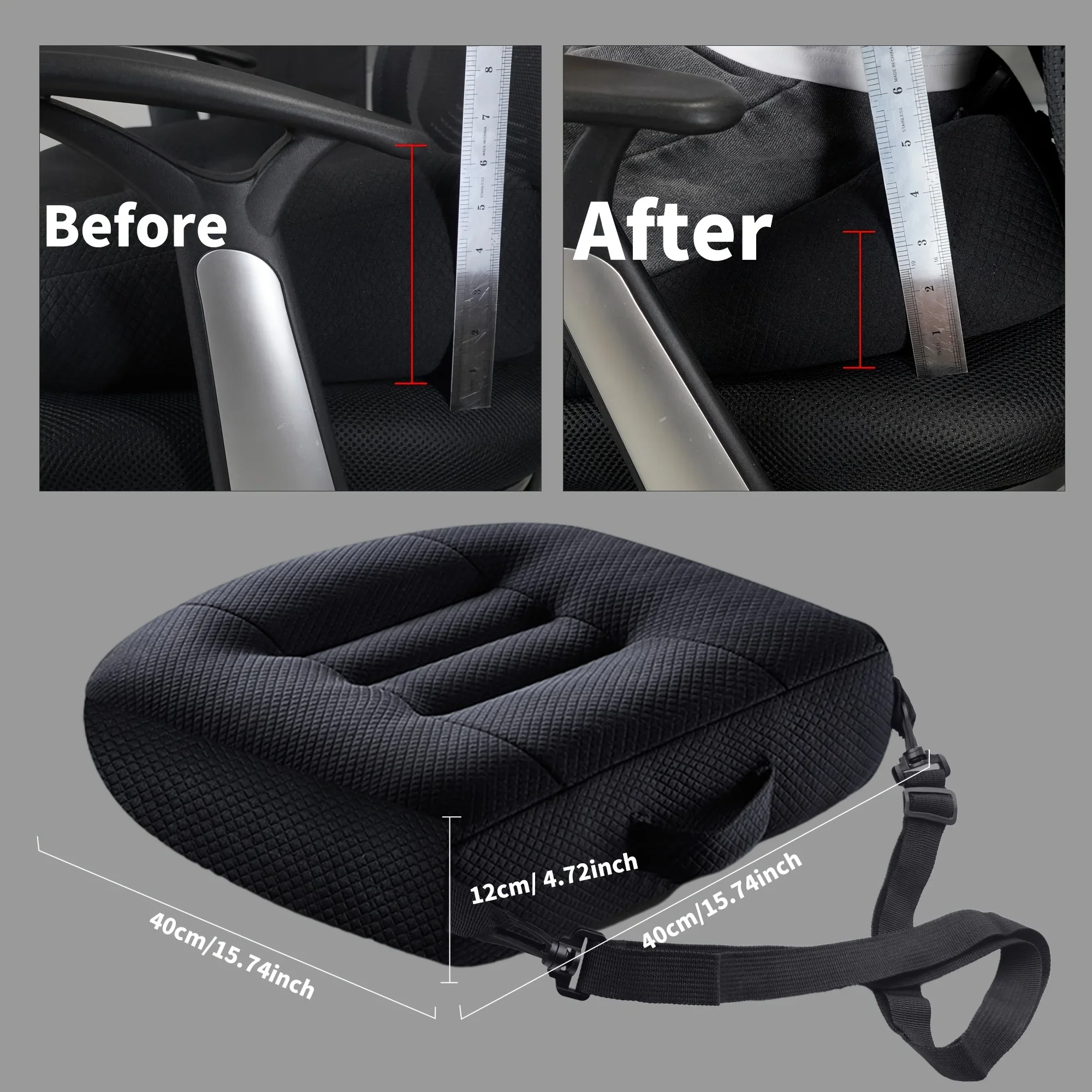 Height Boost Car Seat Cushion Thickened Pad with Non-Slip Bottom Comfortable Support for Short Drivers or Elderly Cojines