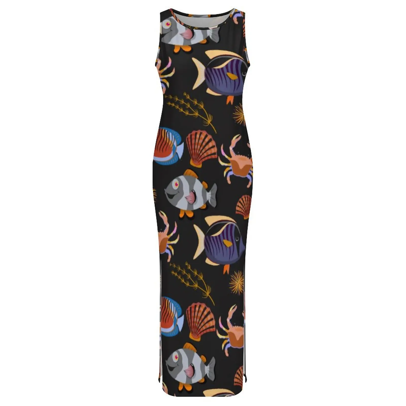 Aquatic Animal Dress Sleeveless Ocean Life Print Kawaii Maxi Dresses Spring Y2K Fashion Graphic Bodycon Dress Big Size 3XL 4XL