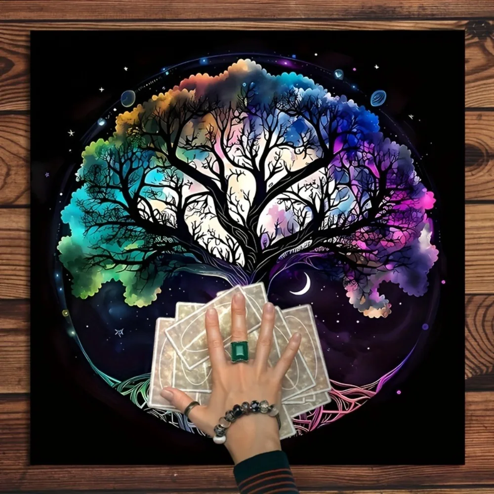 Tree of Life Tarot Altar Cloth Multiple Sizes Printed Colorful Sun Moon Spiritual Design Polyester Divination Home Decor