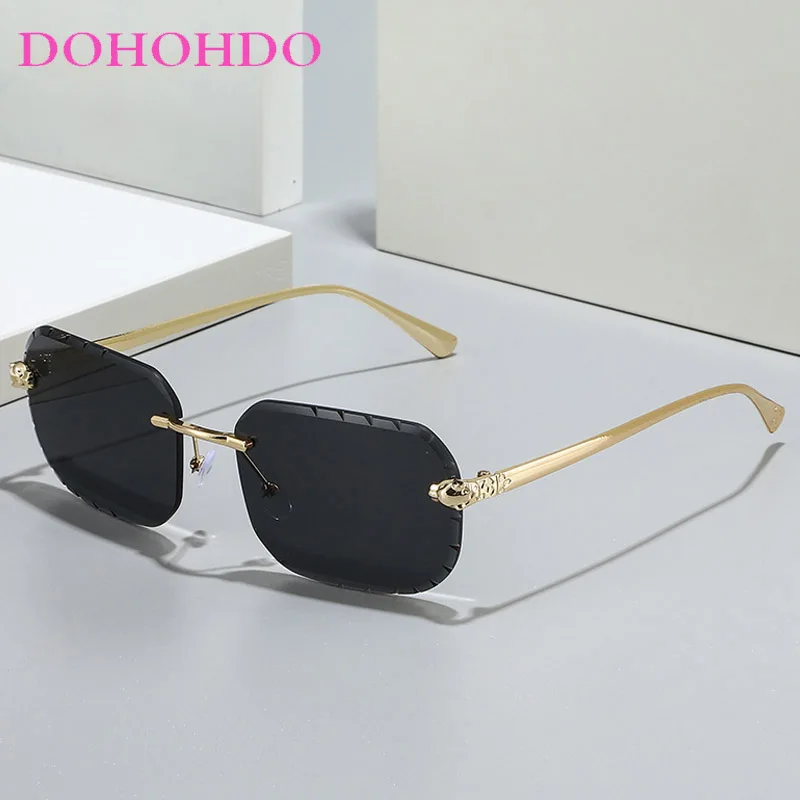 

2025 Trendy Rimless Metal Square Sunglasses For Men Women Fashion Frameless Rectangle Sun Glasses Retro Shades Traveling Eyewear