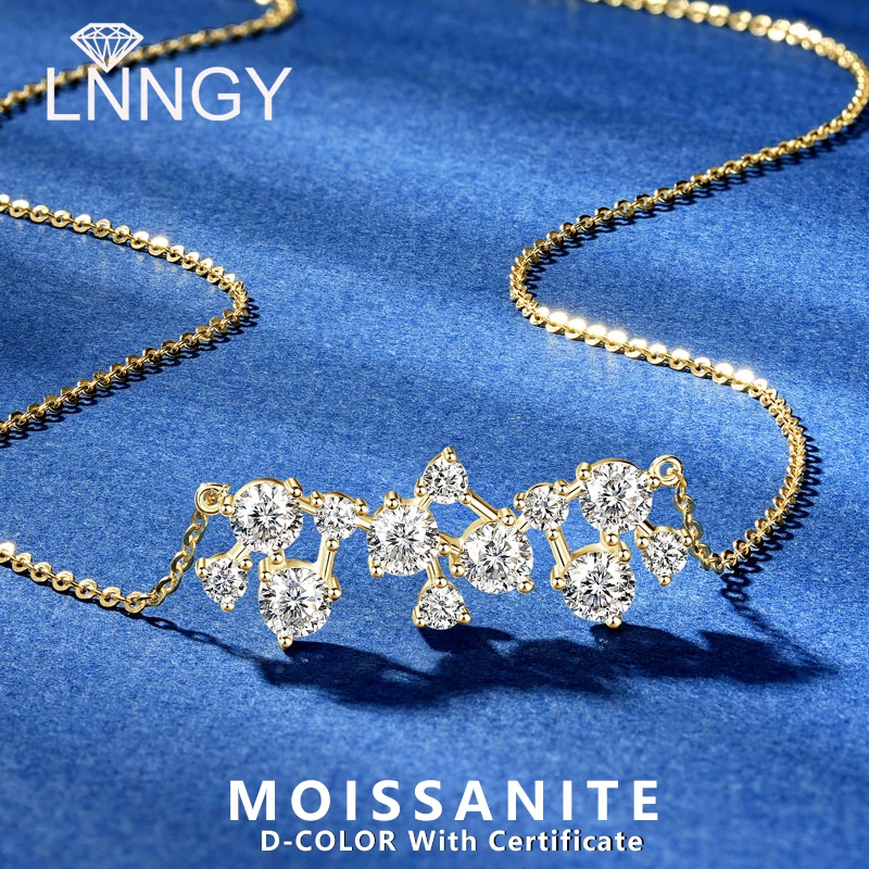 

Lnngy Exquisite 4mm & 2.5mm Full Moissanite Necklaces 925 Sterling Silver Tinsel Pendant Necklace for Bridal Wedding Jewelry Gif