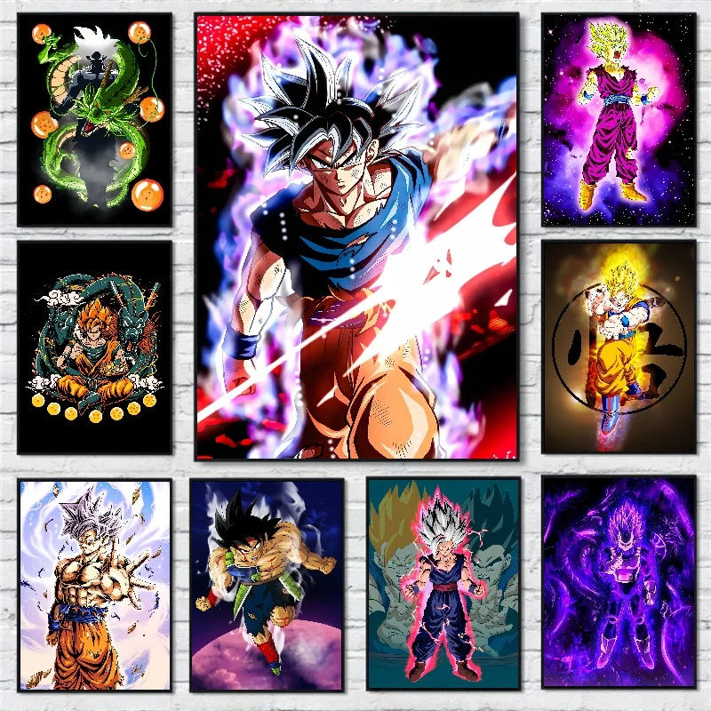 New Animated Canvas Artwork Painting Dragon Ball Goku Picture Living Room Kid Action Figures Gifts Poster Toys Modular Prints