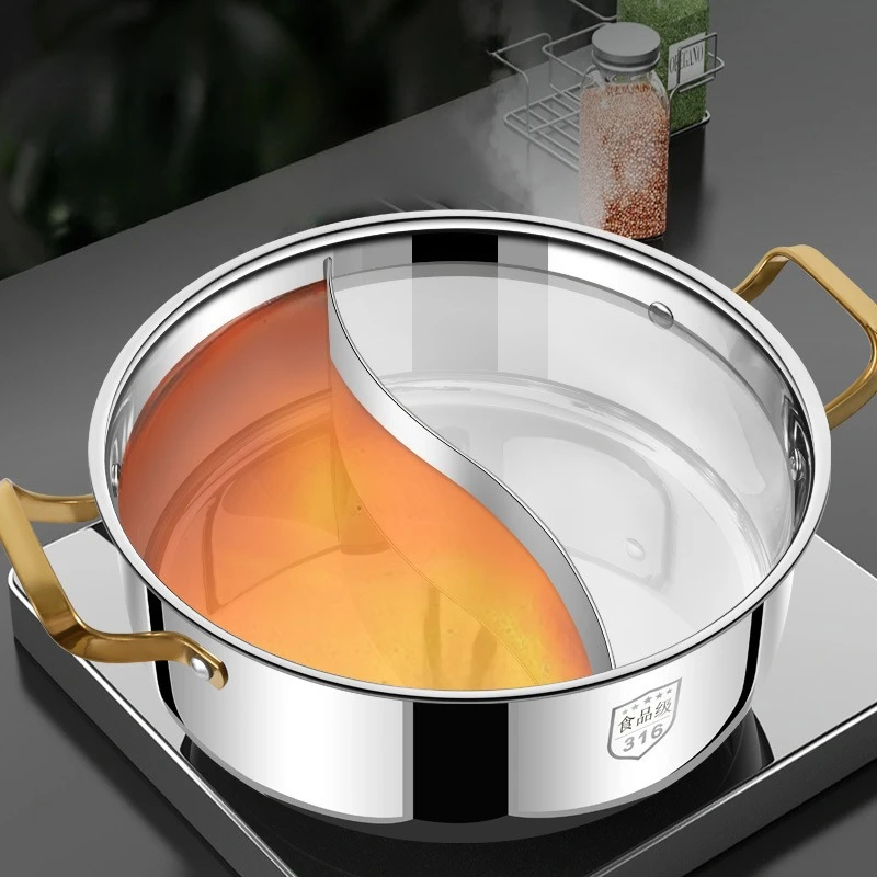 Multifunctional 316 Stainless Steel Double Flavor Hot Pot Thick Home Shabu Pot Large Size Matches Different Kitchen Stoves
