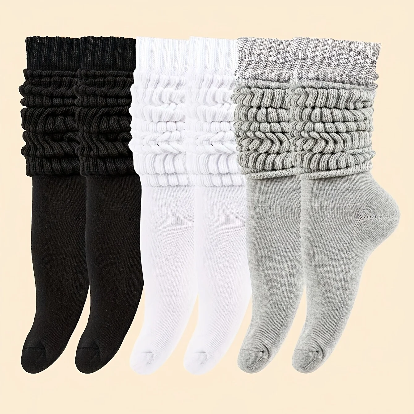 3 Pairs Women's Slouchy Socks - Comfortable & Versatile Calf-Length Stockings, Perfect for Daily Wear & Casual Fashion