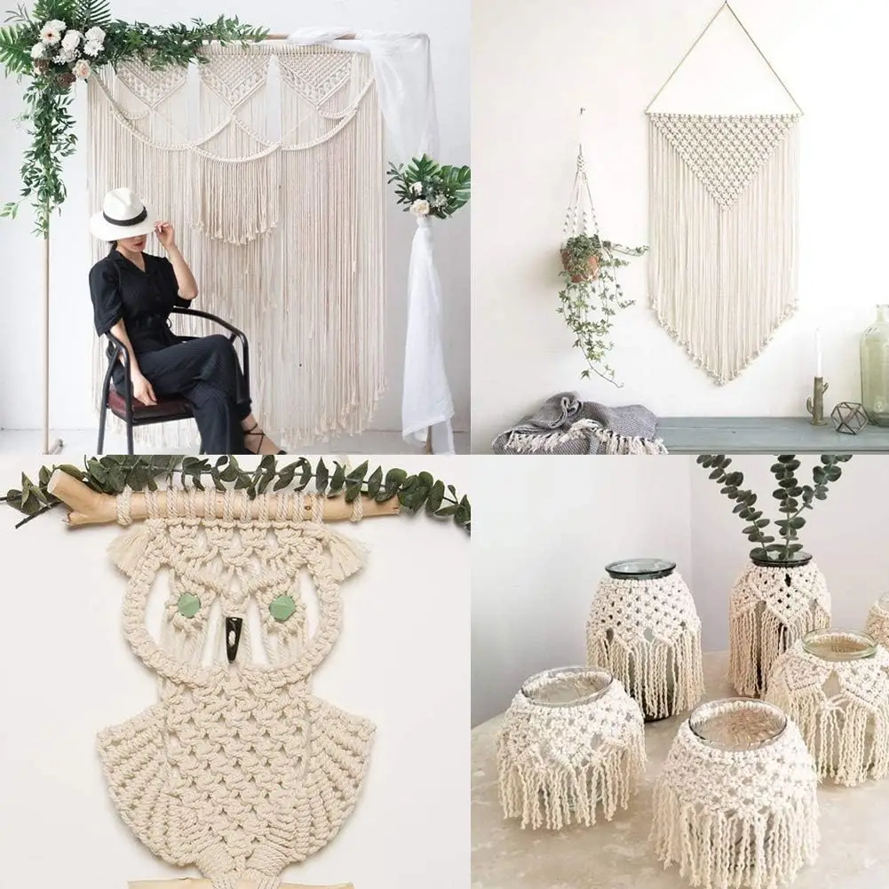 سلك مكرميه طبيعي 1 مللي متر-6 مللي متر 109/218 ياردة حبل مكرامية حبل قطن للتعليق على الحائط شماعات نباتية ديكور الزفاف والحياكة