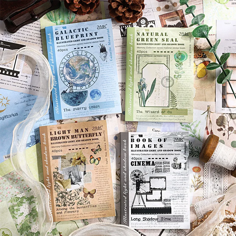 Map Light Book Series Vintage Plant Butterfly Label Washi Paper Sticker Book Creative DIY Journal Material Collage Stationery