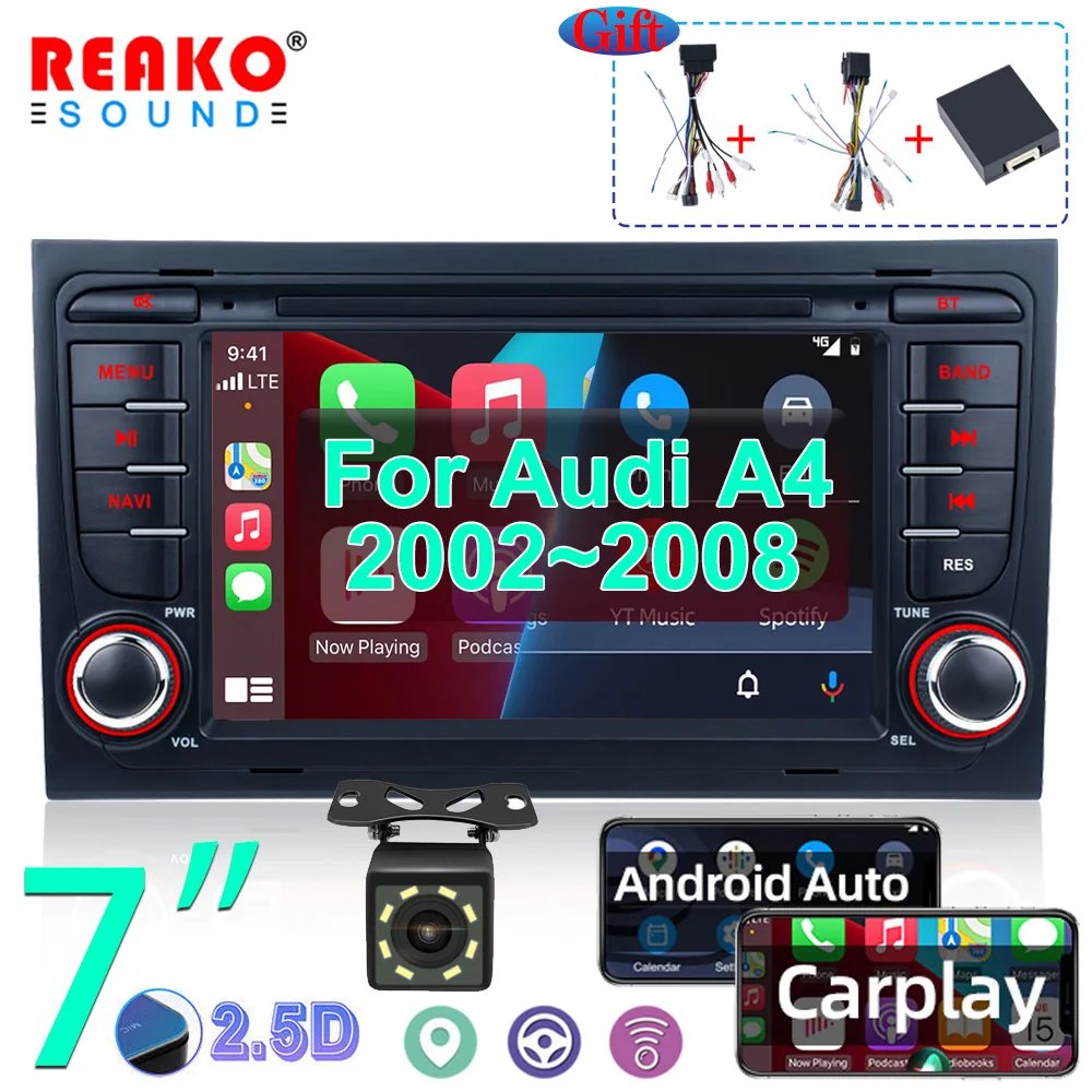 

REAKOSOUND Android 12 7" 2 Din Car Radio Multimedia Video Player Stereo for Audi A4 2002-2008 GPS Navigation Automotivo Carplay