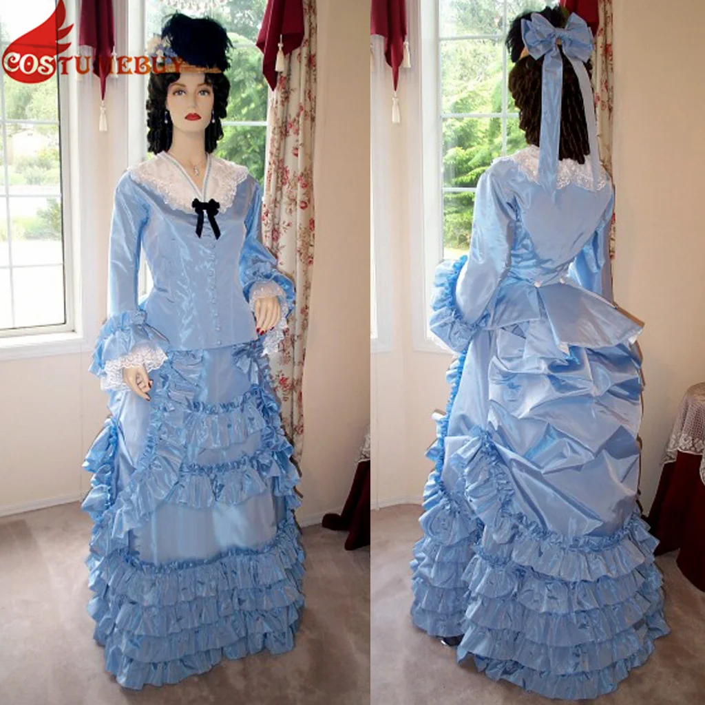 

Victorian Promenade Gown Victorian Bustle Blue Dress Medieval Vintage Civil War Historical Dress Women Prom Party Dress