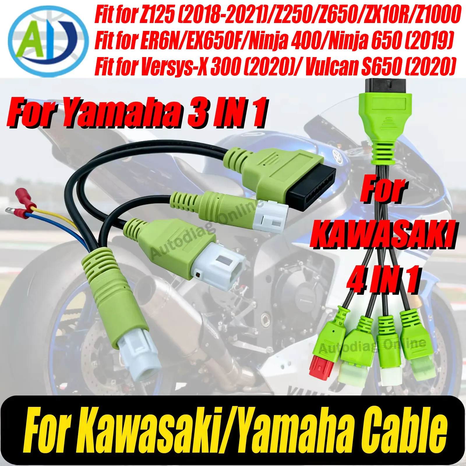 For Kawasaki Ninja 400/650/ER6N/EX650F/ Motorcycle Diagnostic Connector For KAWASAKI Z125/Z250/Z650/ZX10R/Z1000 Series OBD Cable