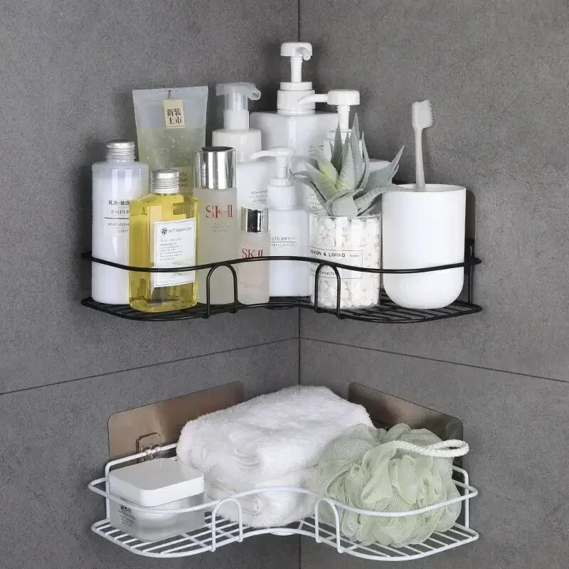 Bathroom Shelf Without Drilling Iron Shower Shelves Shampoo Storage Rack Cosmetic Holder Wall Mounted Shower Organizer