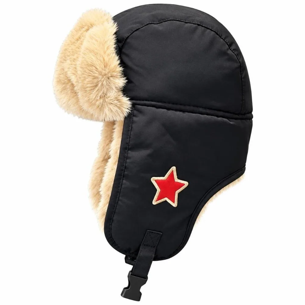 Faux Fur Lined Lei Feng Earflap Hat Cold-Resistant Windproof Pullover Cap Red Star Ushanka Hat Thickened Ear Protection Hat