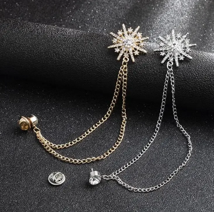 European Brooch Octagonal Chain One-piece Brooch Snowflake Corsage Tassel Silk Scarf Buckle Brooch Accessories