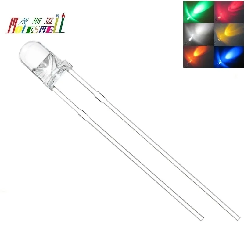 10pcs 3mm Round Water Clear Flash LED Red Yellow Blue Green White Orange Flashing Leds Diodes Light Lamp