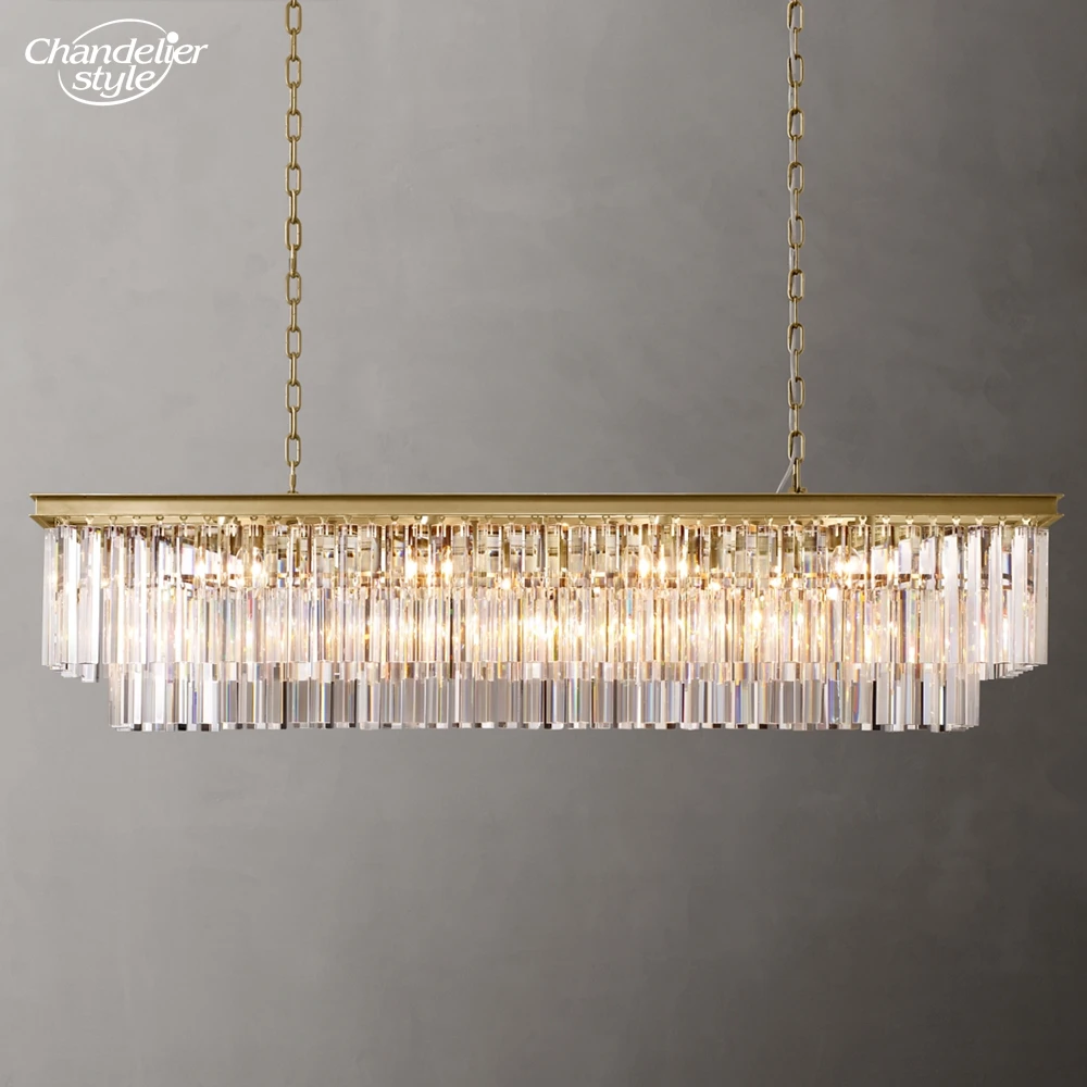 

Modern Crystal Chandeliers LED 1920s Odeon Rectangular Chandelier Dining Room Kitchen Island Living Room Hanging Lamps Lustre