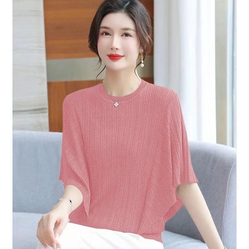 Elegant O-Neck Solid Color Butterfly Sleeve Blouses Women's Clothing 2024 Summer New Loose All-match Tops Office Lady Shirts