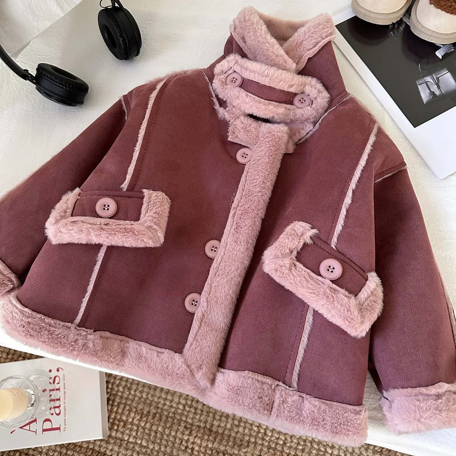 Kindermäntel Wintermantel für Kinder Fleece und Verdickter Thermomantel Pelz Einteiliger Fleece-Mantel Winterkleidung für Jungen Mädchen – Detail 7