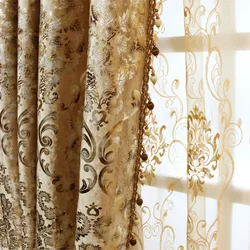 European Luxury Gold Curtains for Living Room Bedroom Sheer Embroidered Tulle Print Shading Windows Backdrop Customize Шторы