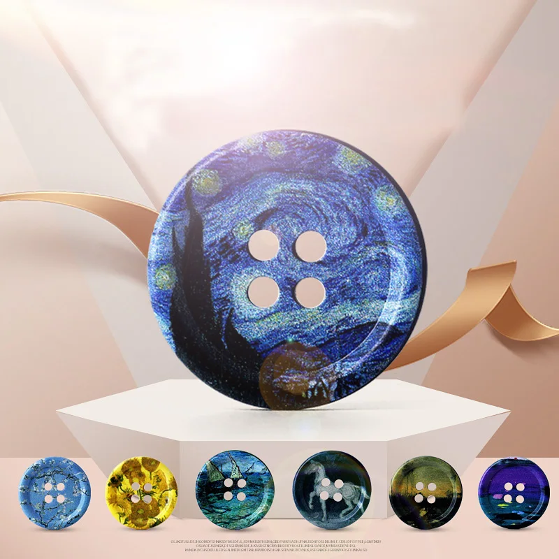 20Pcs 18-34mm Art oil painting color printing round resin buttons high-end women's tops suits coats pants sewing buttons N419