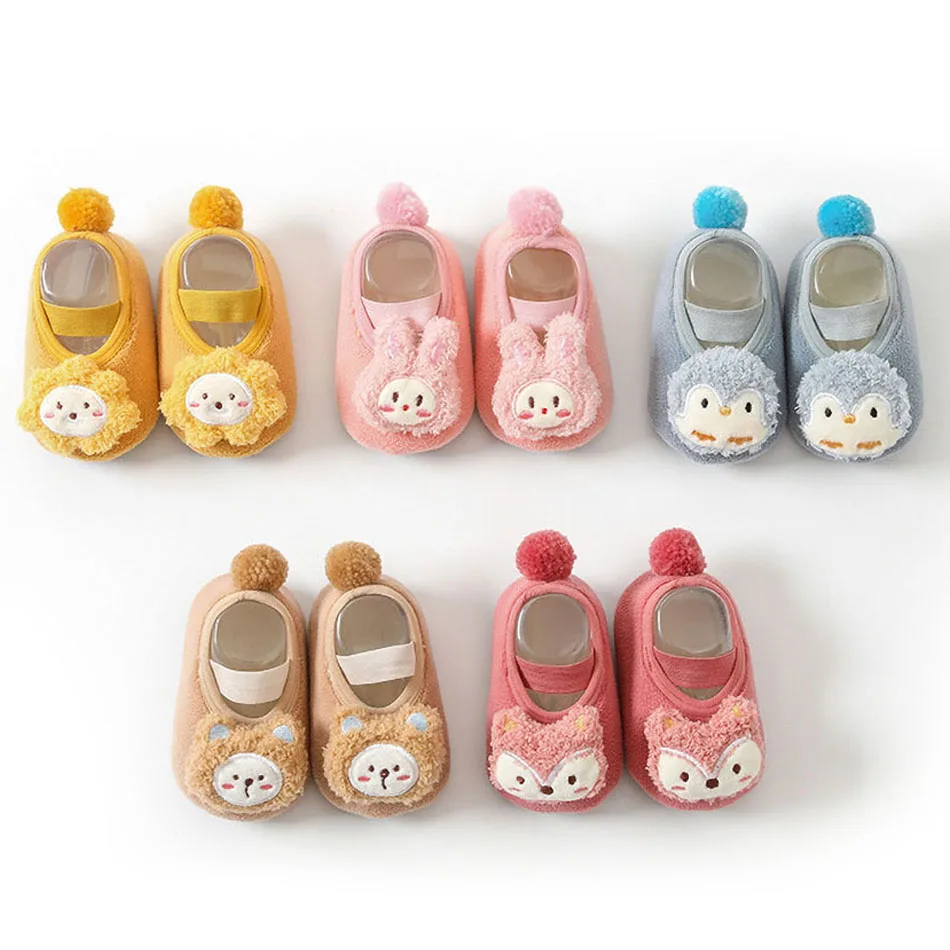 

Toddler Kids Anti-Slip Cartoon Bunny Lion Fox Fleece Winter Floor Socks Infant Warm Cozy 0-3 Years Crib Shoes Newborn Prewalker