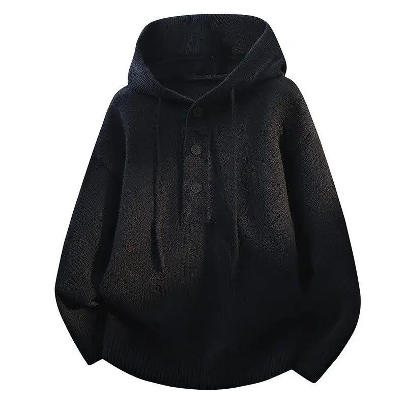2026 Autumn Man Vintage Hooded Cardigan Men Knitted Pullover Man Oversized Loose Solid Color Sweater Male Casual Buttons Jackets