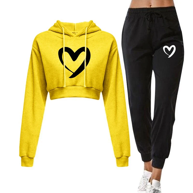 Women Tracksuit Heart Printed Short Hoodies and Pants Ladies Outfits Spring Autumn Fashion Casual Streetwear Female 2 Piece Set