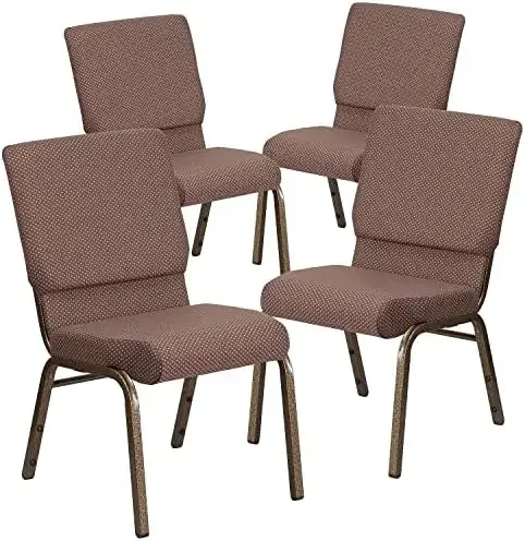 HERCULES Series 18.5''W Stacking Church Chair in Brown Dot Fabric - Gold Vein Frame (Pack of 4)
