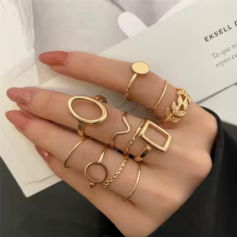 Modyle New Trendy Gold Silver Color Simple Irregular Geometric Oval Hollow Out Opening Ring For Women Girls Party Jewelry Gift