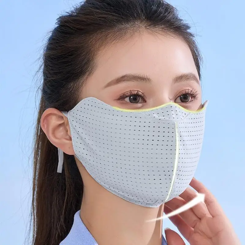 Ice Silk UV Protection Mask Washable Breathable Solid Color for Outdoor Sports Summer Face Cover