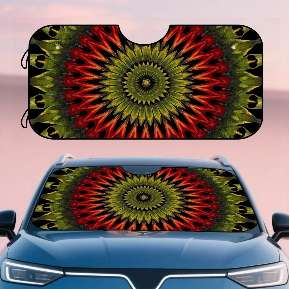 

1 шт., передний солнцезащитный козырек автомобиля с абстрактным оранжево-зеленым фрактальным принтом, в комплекте присоски для быстрого крепления, подходят для городских путешествий, Dail