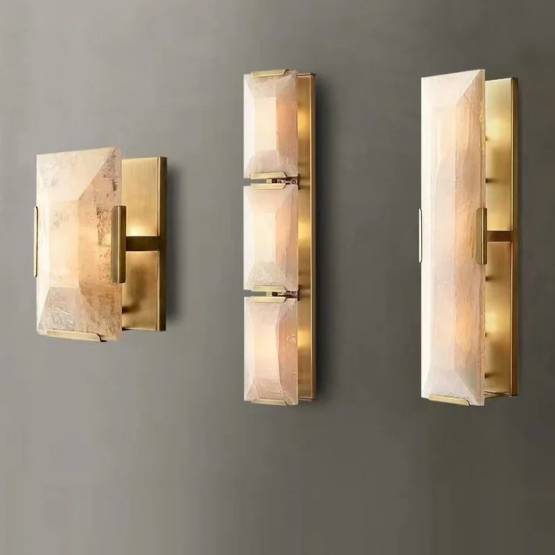 

Original HARLOW Calcite Wall Lamp North American Villa Living Room Simplicity Bedroom Study Retro Cloudstone Crystal Wall Lamp