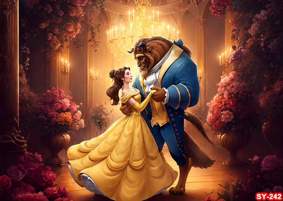 ความงามและ Beast Bella ฉากหลังสาววันเกิด Princess Party Decor พื้นหลัง Baby Shower BANNER สตูดิโอถ่ายภาพ Props