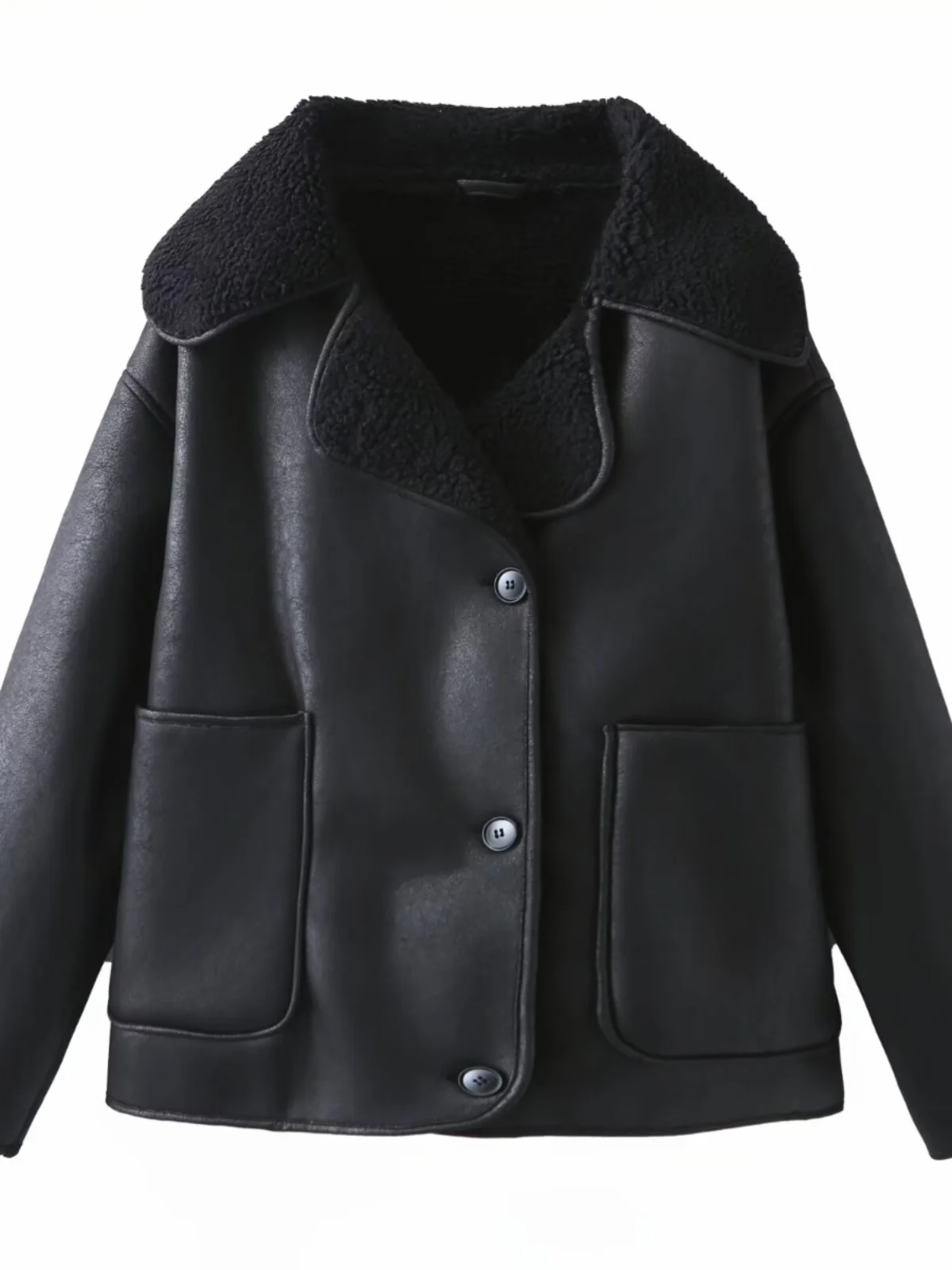 アメリカンスタイルヴィンテージフリース裏地レザーとファージャケットルーズシルエット暖かいコットンコートストリートスタイル冬アウター