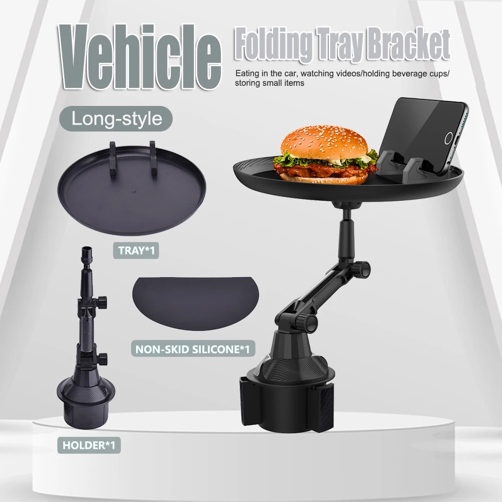 Car Cup Holder Tray Adjustable Foldable Food Table with Phone Mount Universal Auto Drink Holder Expander