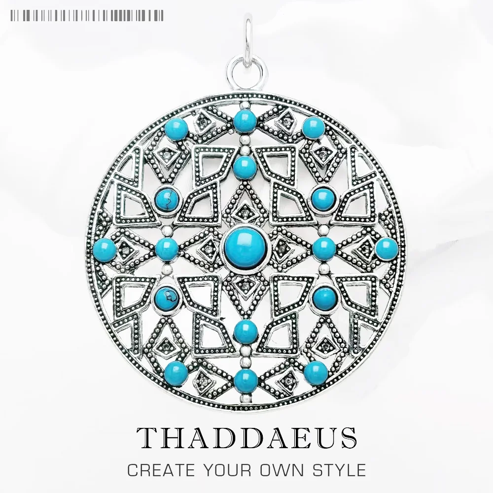 

Blue Stone Round Ornament Pendant Brand New Jewelry Vintage 925 Sterling Silver Accessories Gift For Women